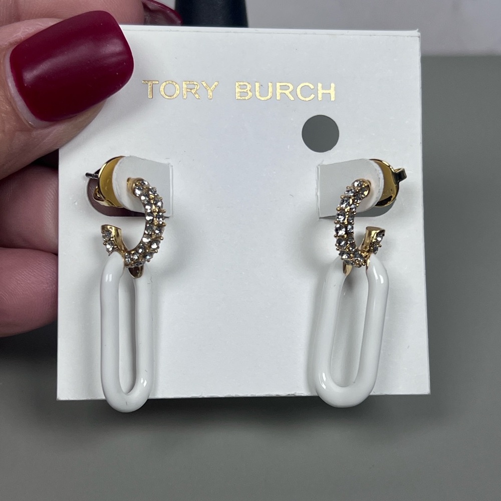Tory Burch Pave White and Gold Earrings